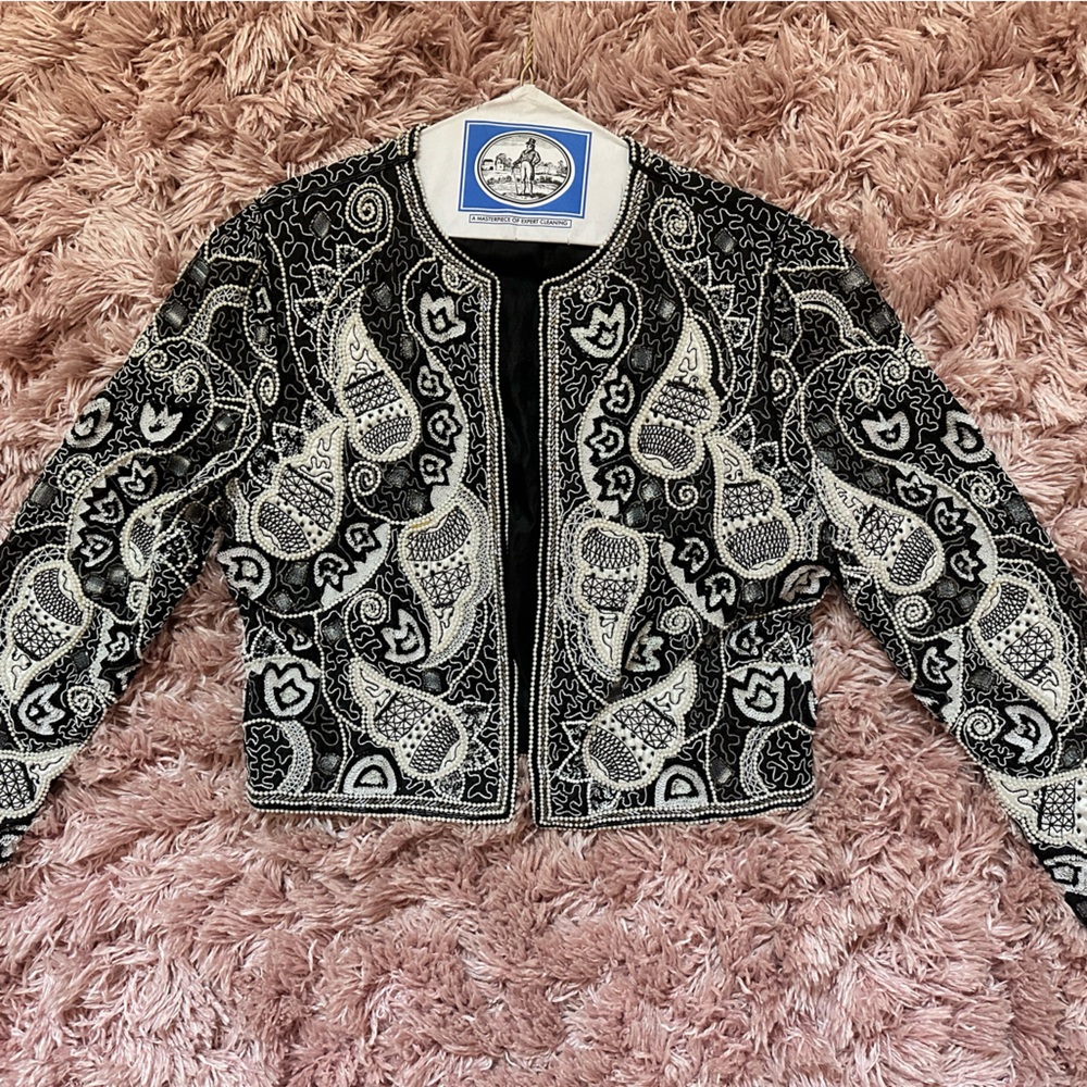1980s Judith Ann Creations Designer Vintage Beaded Cropped Jacket